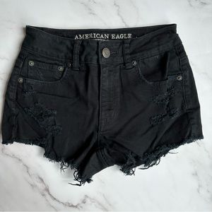 American Eagle Outfitters Black US 0 Hi-Rise Festival Distressed Jean Shorts